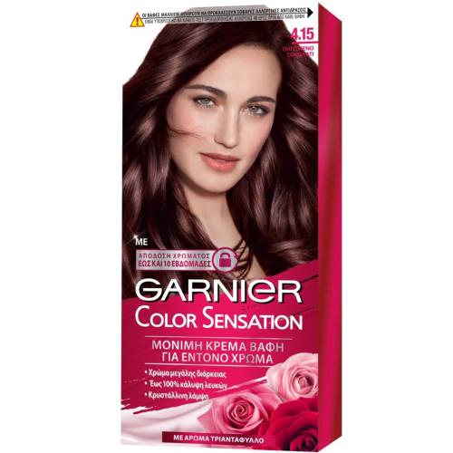 Garnier Color Sensation Permanent Hair Color Kit Μόνιμη Κρέμα Βαφή Μαλλιών με Άρωμα Τριαντάφυλλο 1 Τεμάχιο - 4.15 Παγωμένο Σοκολατί